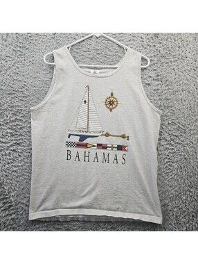 Vintage T Shirt 90s Tank Top Large Bahamas Sail Boat Sailing Nautical *Stain